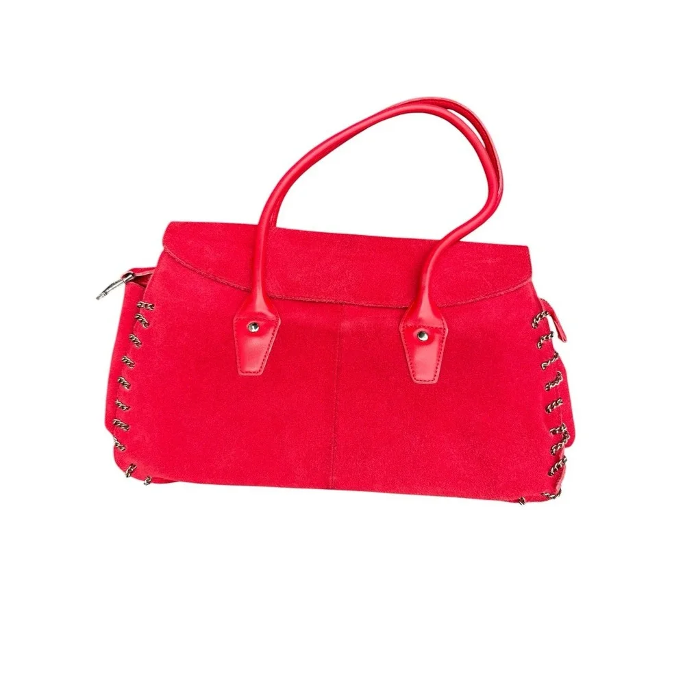 Laura Biagiotti‎ Satchel Bag Womens Medium Red Good Vintage Suede Chain